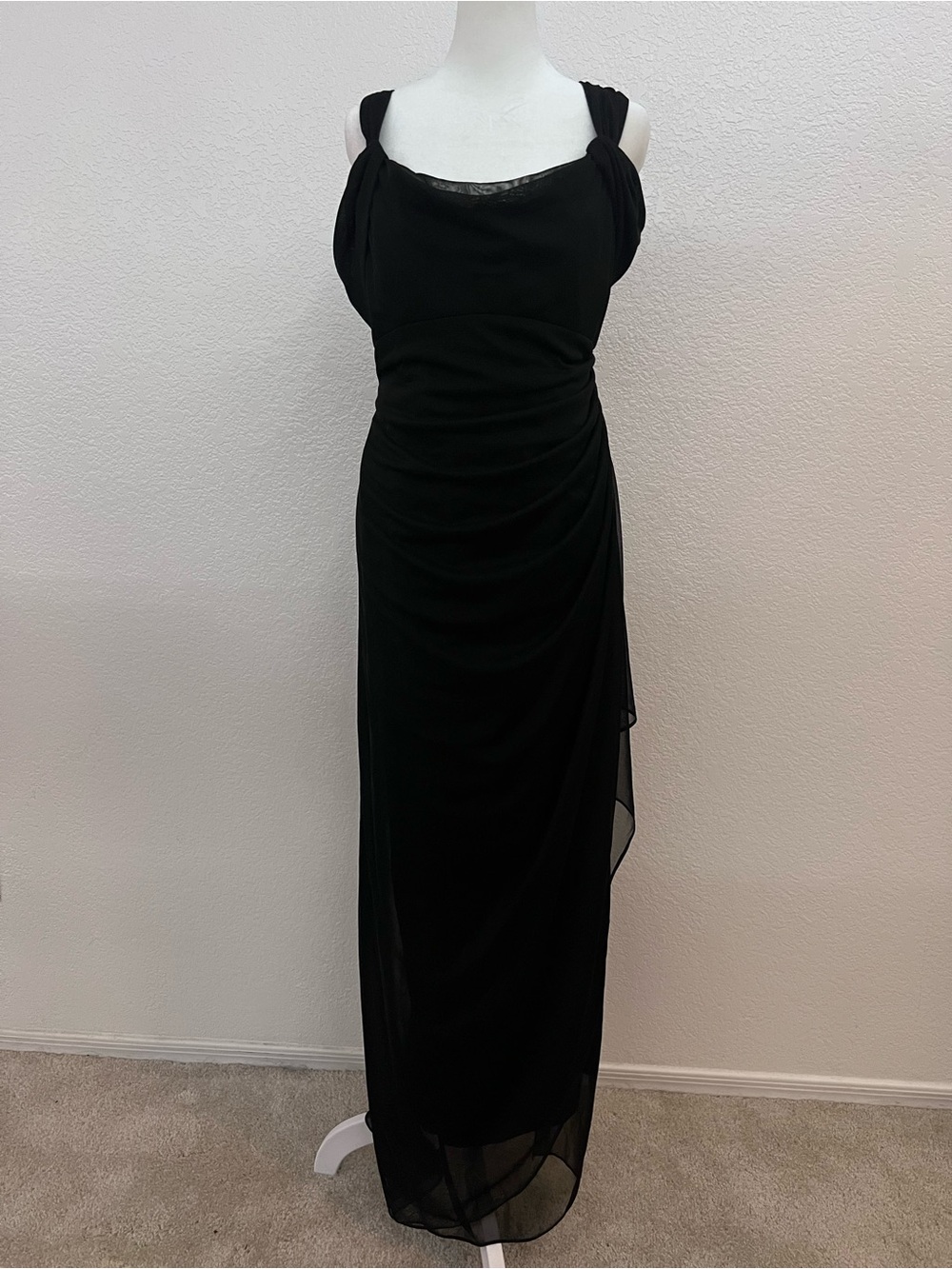Alex Evenings Black Ruched Maxi Dress Size10 Formal Evening Gown Chiffon Overlay